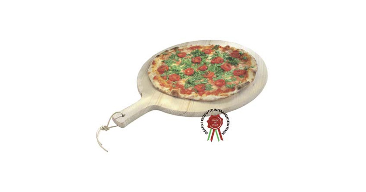 Tagliere In Legno Rotondo Per Pizza Da 34 Cm Con Manico Made In Italy