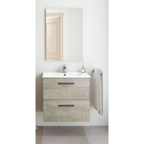 Mobile Bagno Sospeso 60 Cm Con Lavabo In Ceramica E Specchio Aruba Rovere