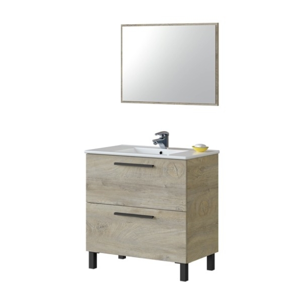 Bagno Italia Mobile bagno sospeso da cm 80 colore Rovere Nordik con  lavandino specchio arredo moderno mobili in legno : : Casa e cucina