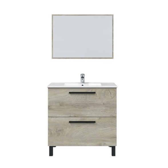 Mobile Bagno Completo Di Lavabo E Specchio Athena 80 Cm Rovere Alaska