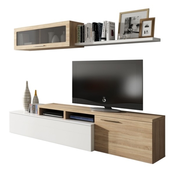 Parete Attrezzata TV Multiposizione Bianco Lucido E Rovere Nexus