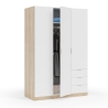Armadio Guardaroba 3 Ante 3 Cassetti Barra Appendiabiti Bianco Rovere