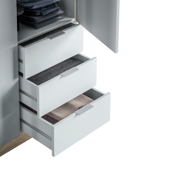 Armadio Guardaroba 3 Ante 3 Cassetti Barra Appendiabiti Bianco Rovere
