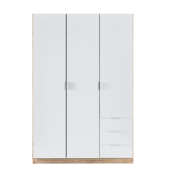 Armadio Guardaroba 3 Ante 3 Cassetti Barra Appendiabiti Bianco Rovere