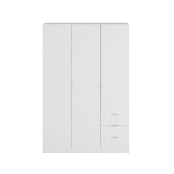 Armadio Guardaroba 3 Ante 3 Cassetti Barra Appendiabiti Bianco