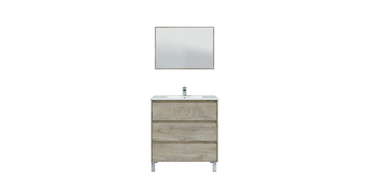 MOBILE BAGNO SOSPESO 80 Cm CON LAVABO, COLONNA E SPECCHIO Color Cemento - Aruba EUR 330,00 - Foto 3