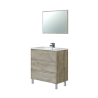 Mobile Bagno 3 Cassetti 80 Cm Con Lavabo E Specchio E Colonna Dakota Rovere Alaska