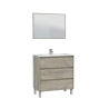 Mobile Bagno 3 Cassetti 80 Cm Con Lavabo E Specchio E Colonna Dakota Rovere Alaska