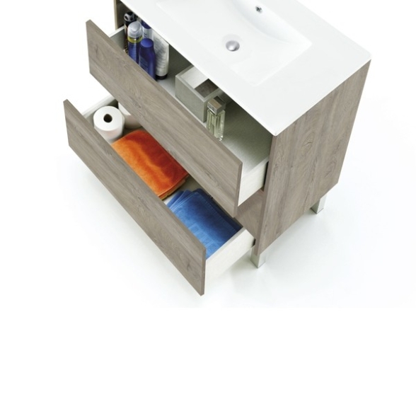 Mobile Bagno 3 Cassetti 80 Cm Con Lavabo E Specchio E Colonna Dakota Rovere Alaska
