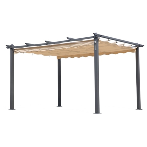 Pergola In Alluminio Apribile Con Telo Copertura Retrattile Ecrù 4x3