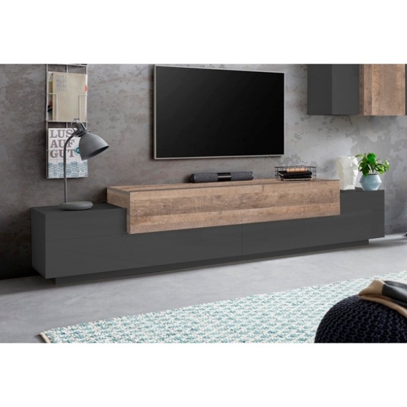 Mobile Porta TV 240 Cm Con 3 Ante Effetto Legno Antracite Corona