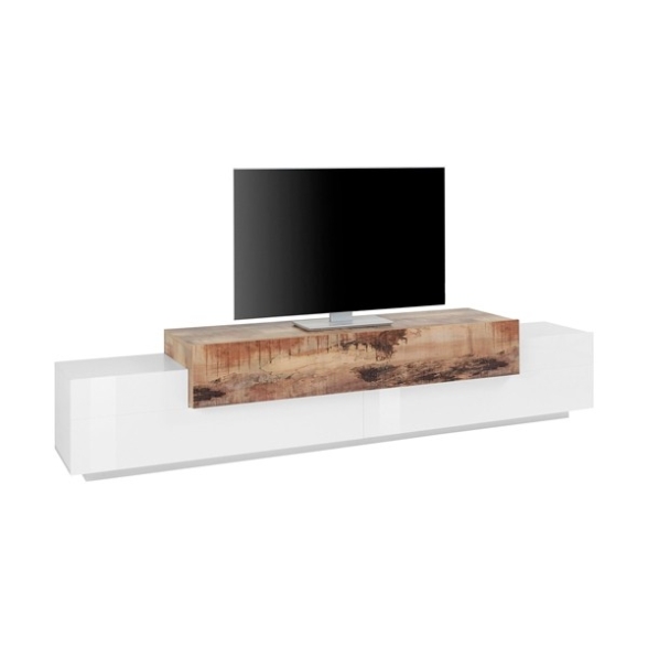 Mobile Porta TV 240 Cm Con 3 Ante Bianco Lucido E Legno Pero Corona