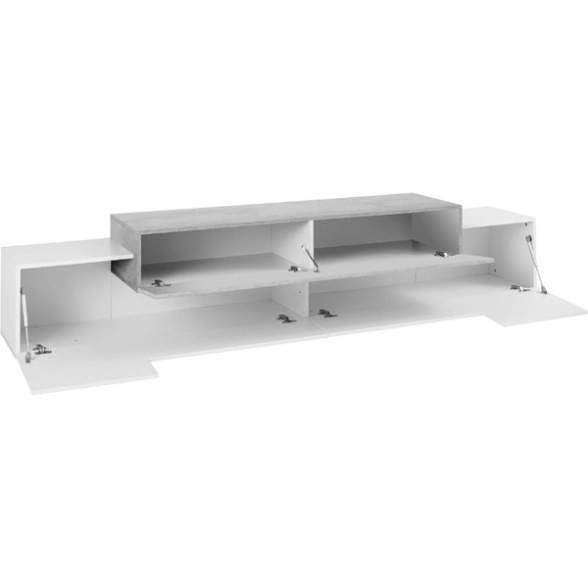 Mobile Porta TV 240 Cm Con 3 Ante Bianco Lucido E Legno Pero Corona