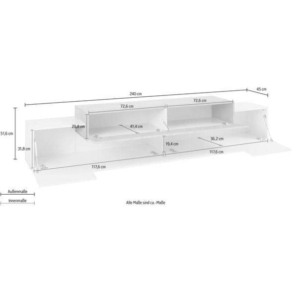 Mobile Porta TV 240 Cm Con 3 Ante Bianco Lucido Laccato Corona