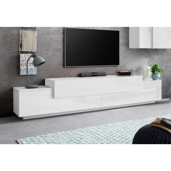 Mobile Porta TV 240 Cm Con 3 Ante Bianco Lucido Laccato Corona