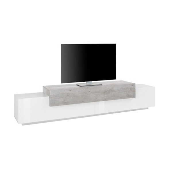 Mobile Porta TV 240 Cm Con 3 Ante Bianco Lucido E Cemento Corona