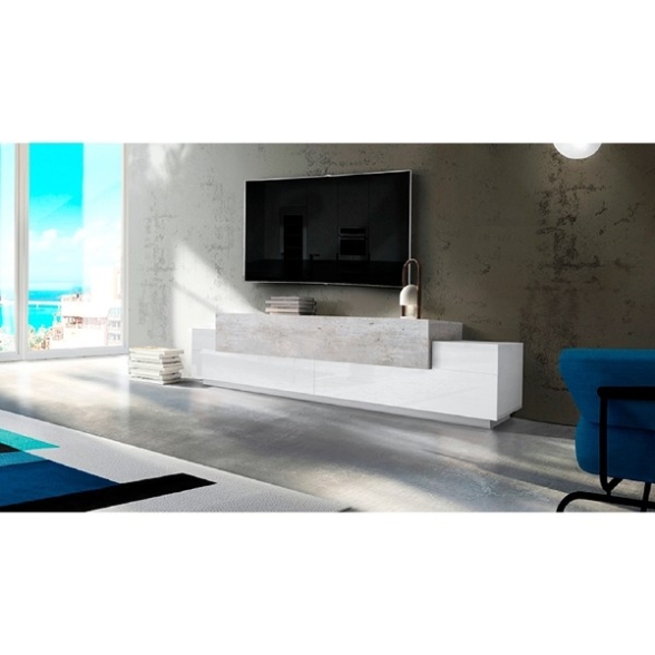 Mobile Porta TV 240 Cm Con 3 Ante Bianco Lucido E Cemento Corona