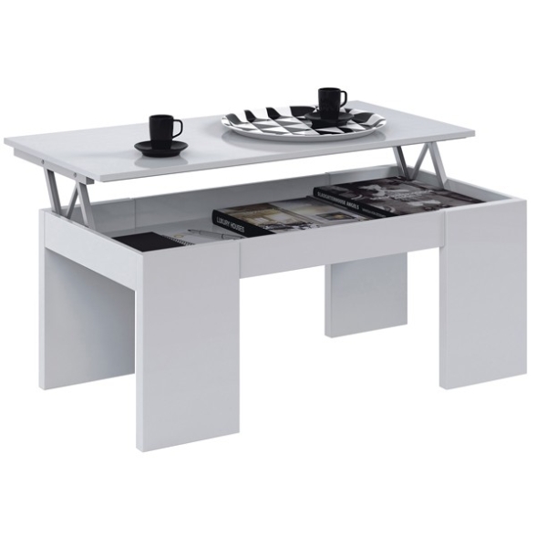 Tavolino Da Salotto Con Piano Elevabile 50x100x43 Cm Bianco Lucido Tavolino Da Salotto Con Piano Elevabile 50x100x43 Cm Bianco Lucido