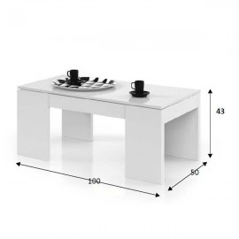 Tavolino Da Salotto Con Piano Elevabile 50x100x43 Cm Bianco Lucido