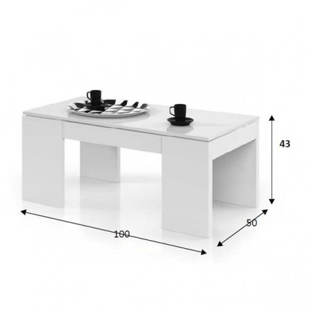 M&Z 1000 x 580 x 425 mm Tavolino da salotto colore: Bianco 