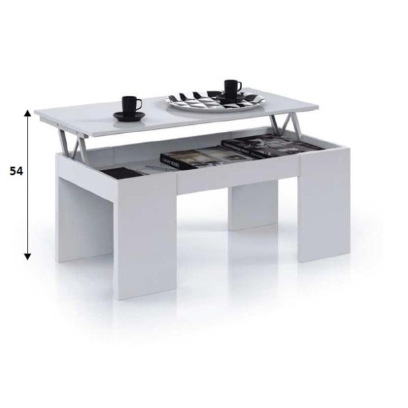 Tavolino Da Salotto Con Piano Elevabile 50x100x45 Cm Bianco Lucido