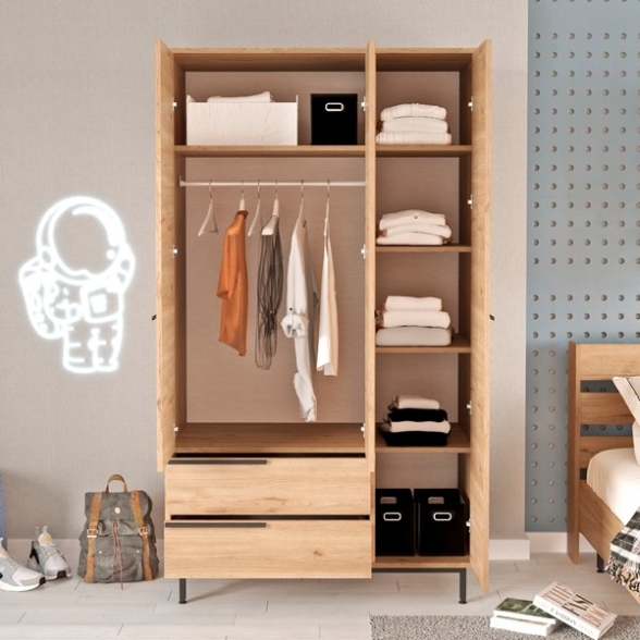 Armadio Guardaroba Con Barra Appendiabiti 3 Ante 2 Cassetti Legno Ocean