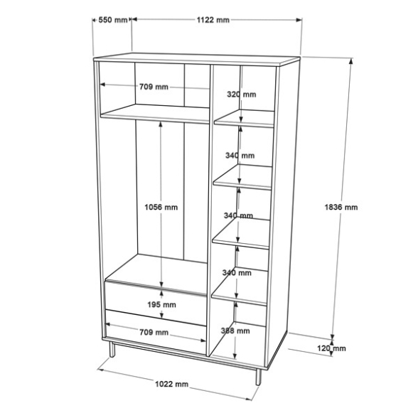 Armadio Guardaroba Con Barra Appendiabiti 3 Ante 2 Cassetti Legno Ocean