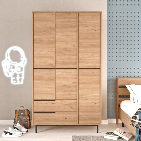 Armadio Guardaroba Con Barra Appendiabiti 3 Ante 2 Cassetti Legno Ocean