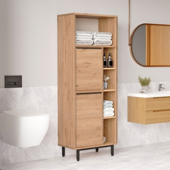 Armadietto Bagno Multiuso 45x36x174H Rovere E Bianco Vitale