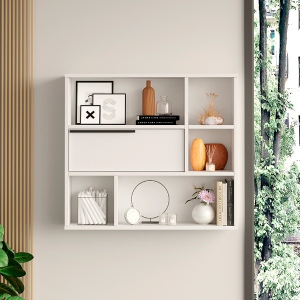 Mensola A Parete Con Anta Frontale E Vani A Giorno Design Moderno Ocean Bianca