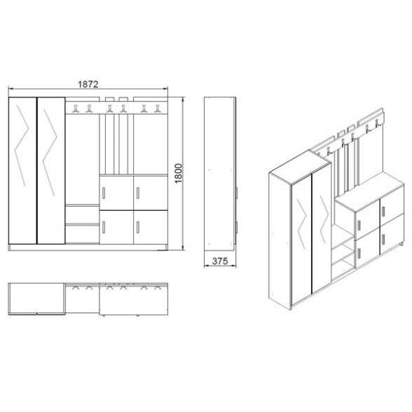Mobile Ingresso Attaccapanni Con Scarpiera E Specchio Rovere E Antracite Rudi