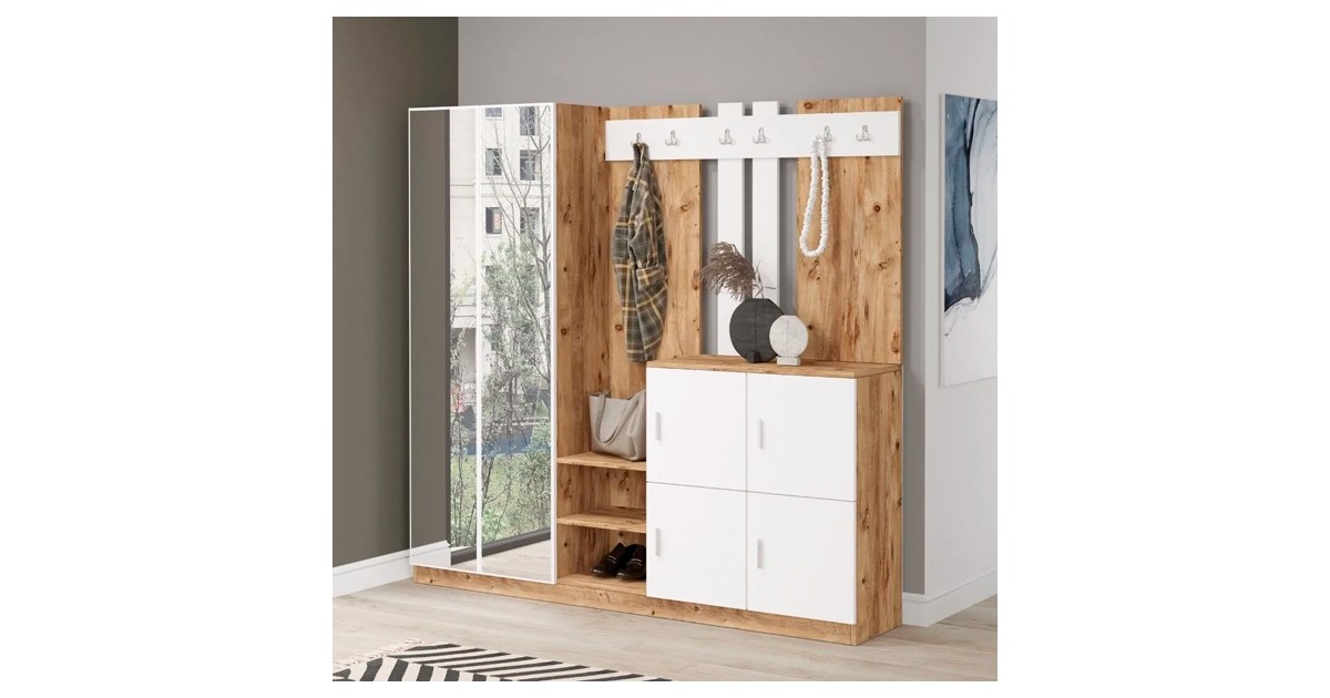 Mobile Ingresso Con Scarpiera E Specchio – Demeyere, Nero Opaco, 50x180x21 Cm, 12 Paia Di Scarpe, Apertura Destra O Sinistra, Ideale Per Spazi Ridotti