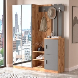 Mobile Ingresso Scarpiera Appendiabiti E Specchio Rovere Antracite