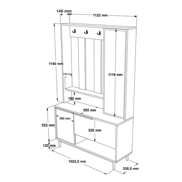Mobile Ingresso Con Scarpiera Appendiabiti E Specchio Ocean Legno