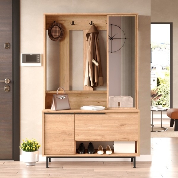 Mobile Ingresso Con Scarpiera Appendiabiti E Specchio Ocean Legno