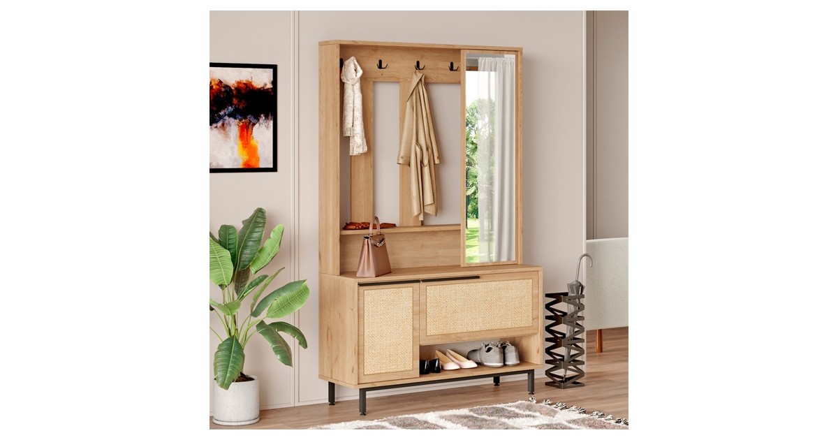 Mobile Ingresso Con Scarpiera E Specchio – Demeyere, Nero Opaco, 50x180x21 Cm, 12 Paia Di Scarpe, Apertura Destra O Sinistra, Ideale Per Spazi Ridotti