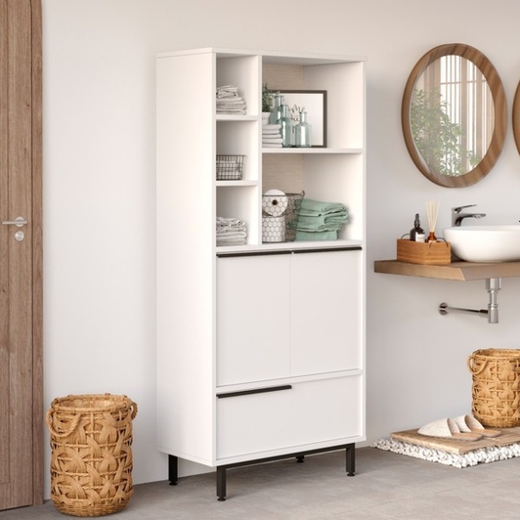 Mobile Multiuso Da Bagno Con Vani Ed Ante 75x36x160 Bianco Ocean