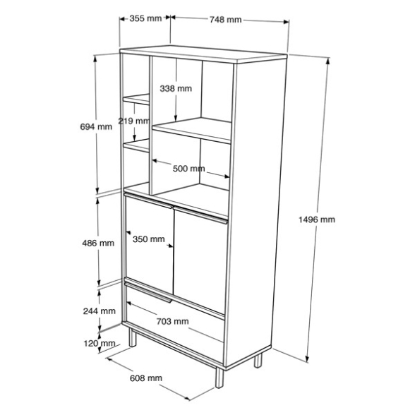 Mobile Multiuso Da Bagno Con Ante Frontali E Vani A Giorno 75x36x160 Bianco Ocean
