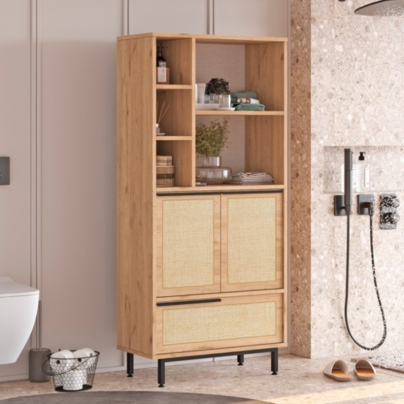 Armadietto Bagno Multiuso 45x36x174H Rovere E Bianco Vitale