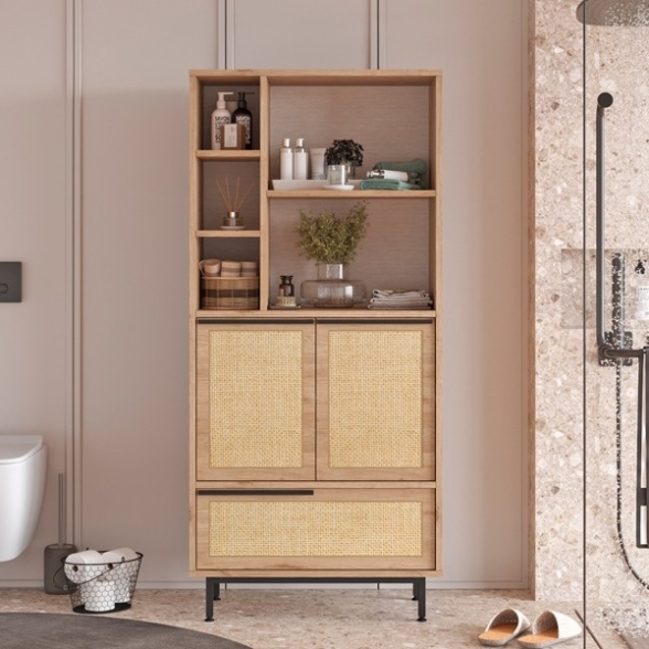 Mobile Multiuso Da Bagno Con Ante Frontali E Vani A Giorno 75x36x160 Rafia Ocean