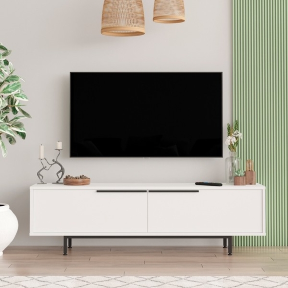 Mobile TV Con Piedini In Ferro 2 Ante Frontali 160x36x45 Ocean Bianco
