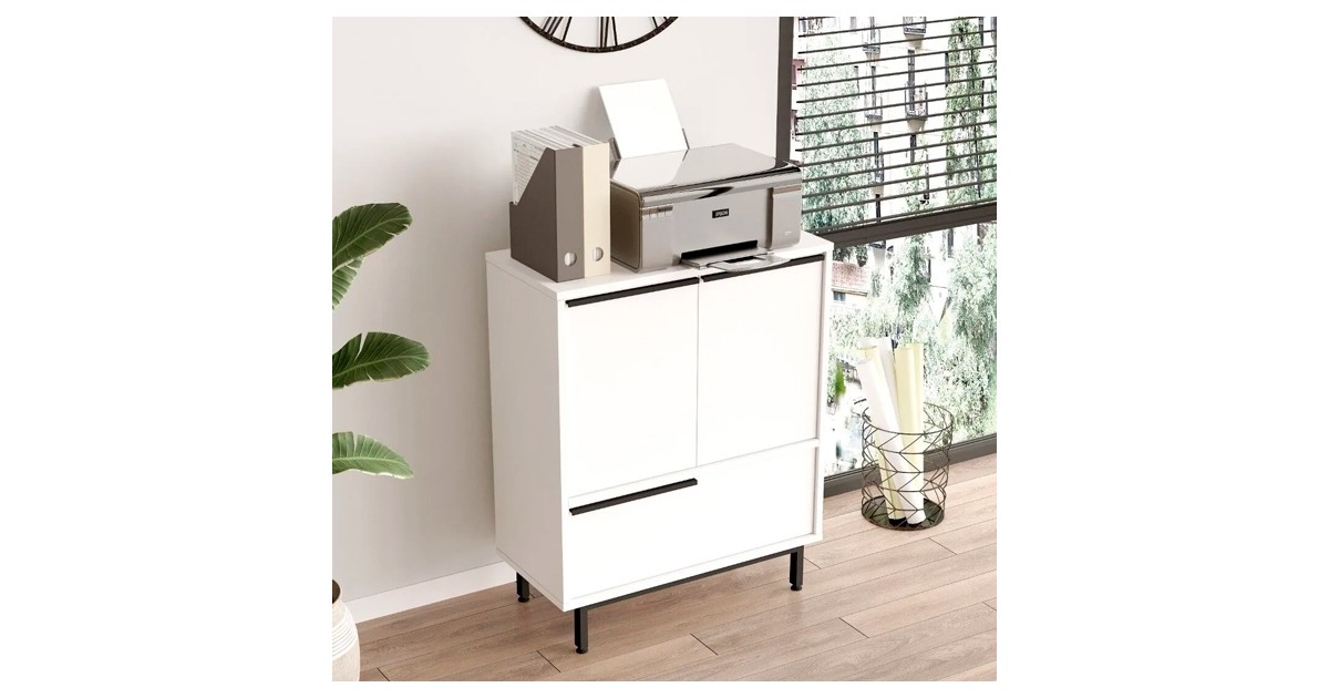 Mobile Portaoggetti KOMFOTTEU Con 4 Cubi E 2 Cassetti | Armadio Basso 108x39x50 Cm Bianco Oro Per TV E Soggiorno