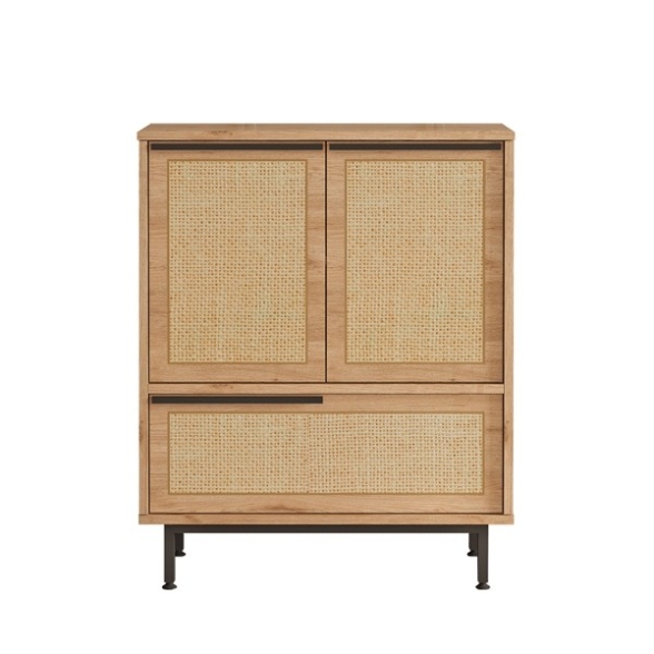 Mobile Basso Multifunzione 75x36x90 Con Piedini Neri Juta Legno