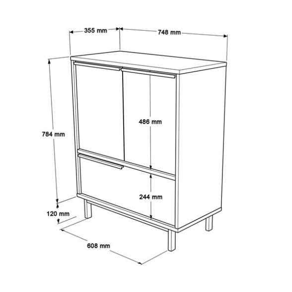 Mobile Basso Multifunzione 75x36x90 Con Piedini Neri Juta Legno