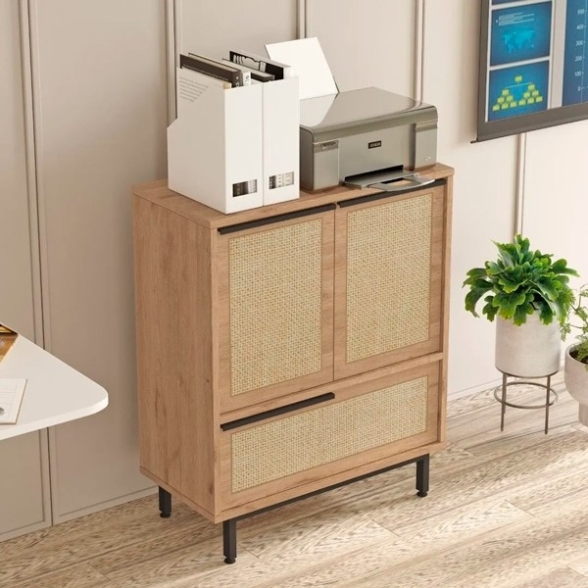 Mobile Basso Multifunzione 75x36x90 Con Piedini Neri Juta Legno