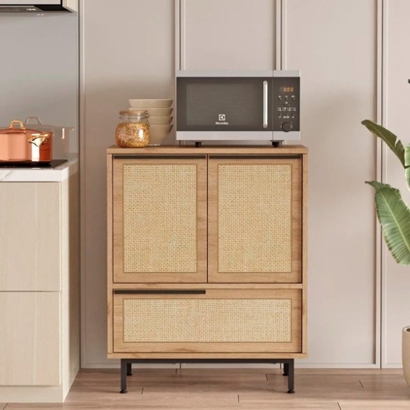 Mobile Basso Multifunzione 75x36x90 Con Piedini Neri Juta Legno