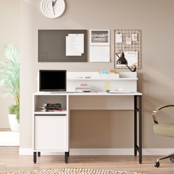Scrivania Design Moderno 120 Cm Con Vano Contenitore Bianca Ocean