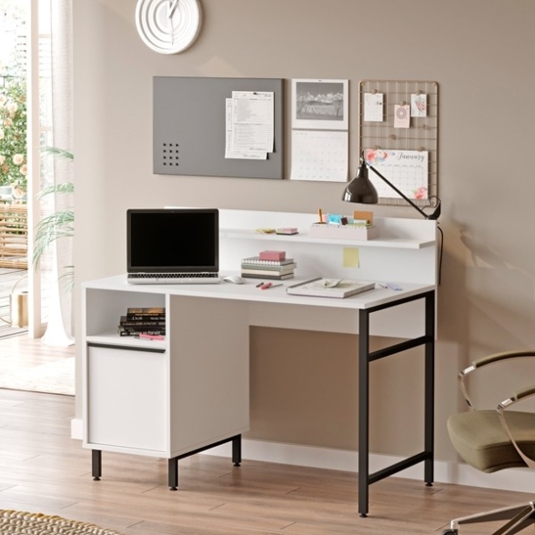 Scrivania Design Moderno 120 Cm Con Vano Contenitore Bianca Ocean