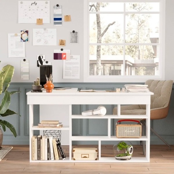 Scrivania Angolare 120x130 Con Ripiani Bianco Twin
