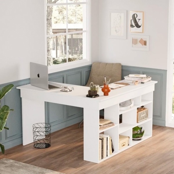 Scrivania Angolare 120x130 Con Ripiani Bianco Twin